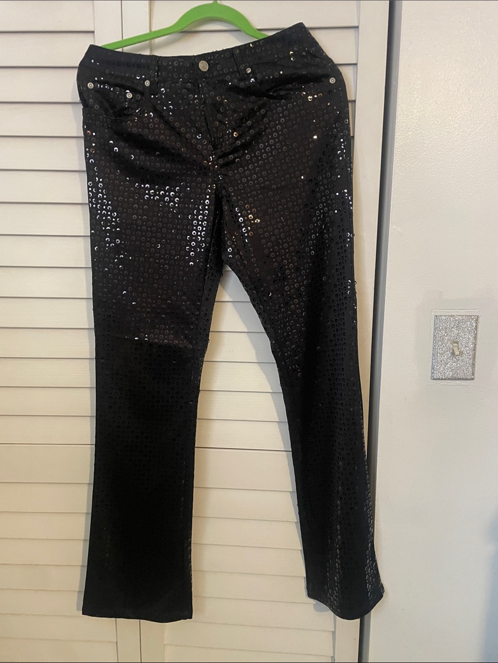 Z Cavaricci Vintage Black Sequin Semi Flare Jeans size 9 GUC